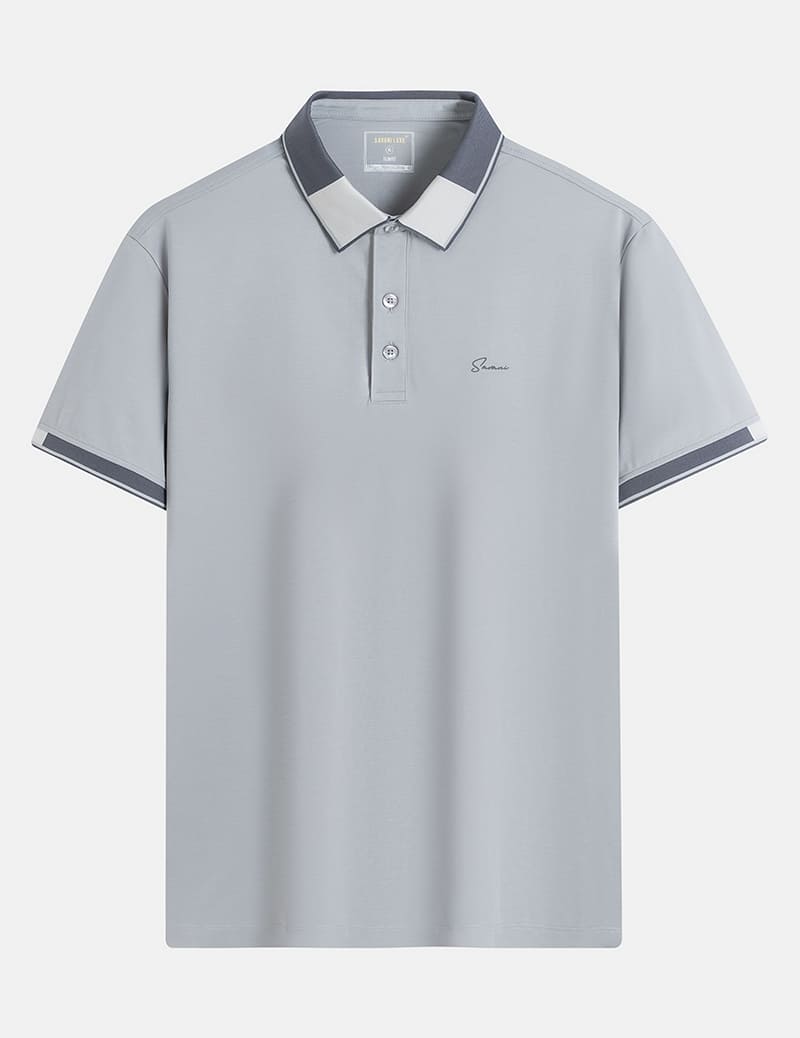 Áo polo ngắn tay nam dệt phối màu in logo trước ngực